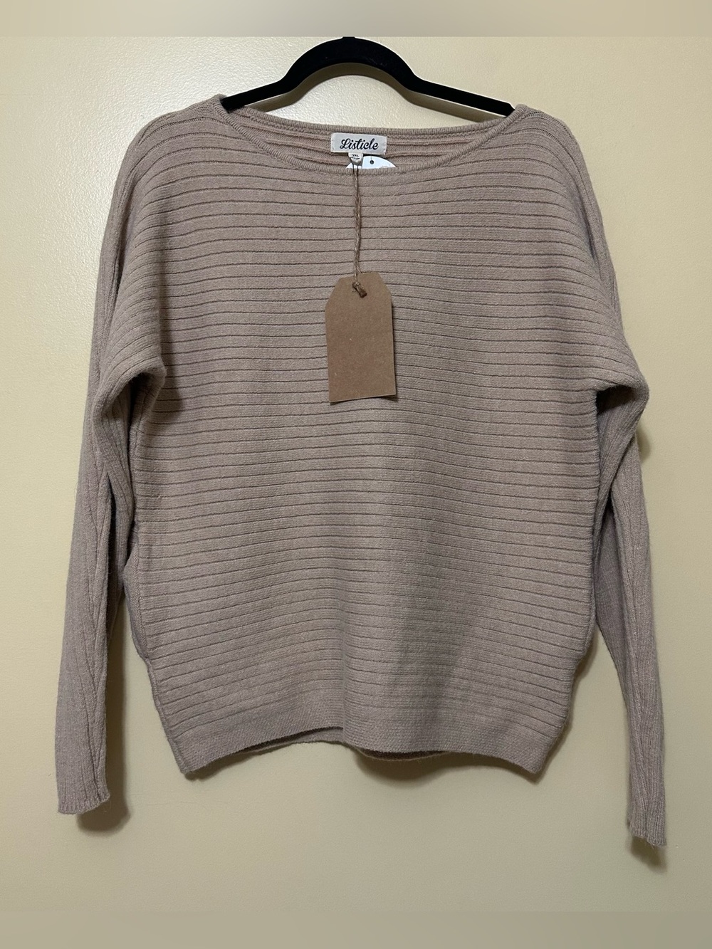Listicle Cozy Day Out Sweater NWT Boat Neck Ribbed Women M Tan